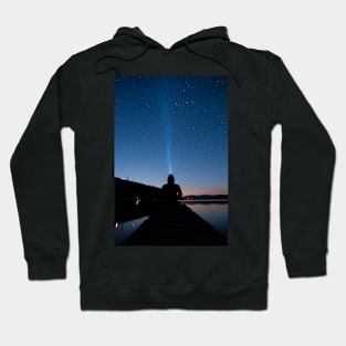 Man Gazing at the Stars by the Lake Hoodie